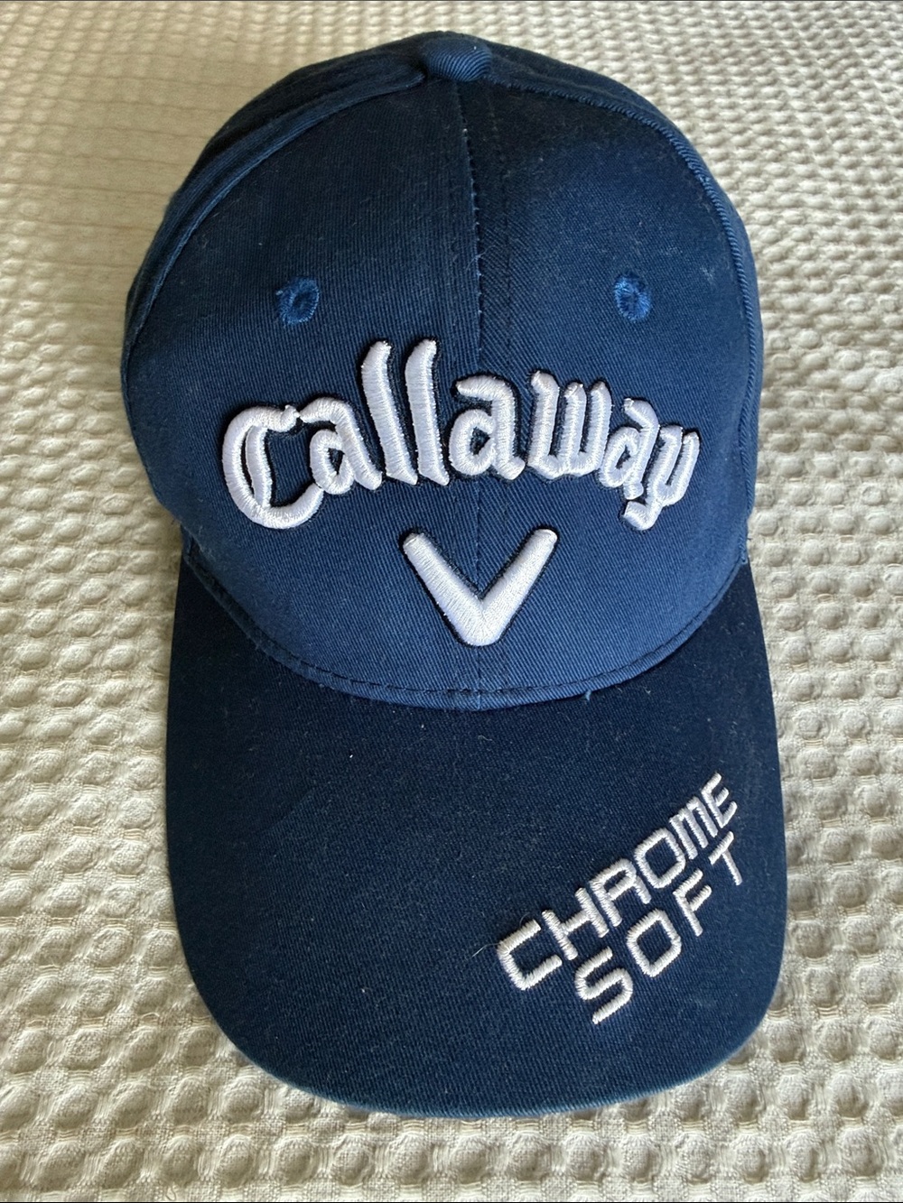 Callaway Golf Navy Blue Logo Baseball Cap w/ Chrome Soft Odyssey logos like new